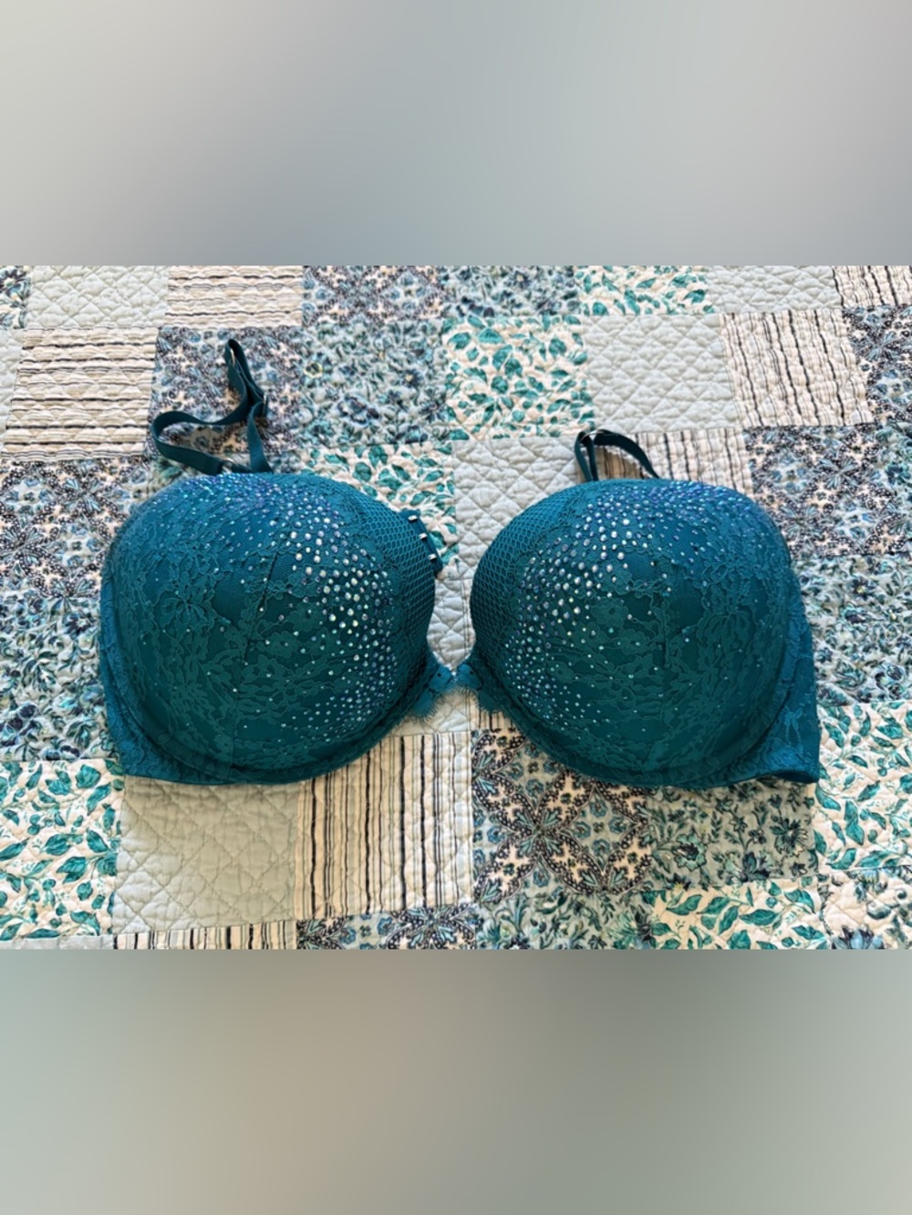 Victoria's Secret Teal Lace Push-Up Bra with Sparkle Details